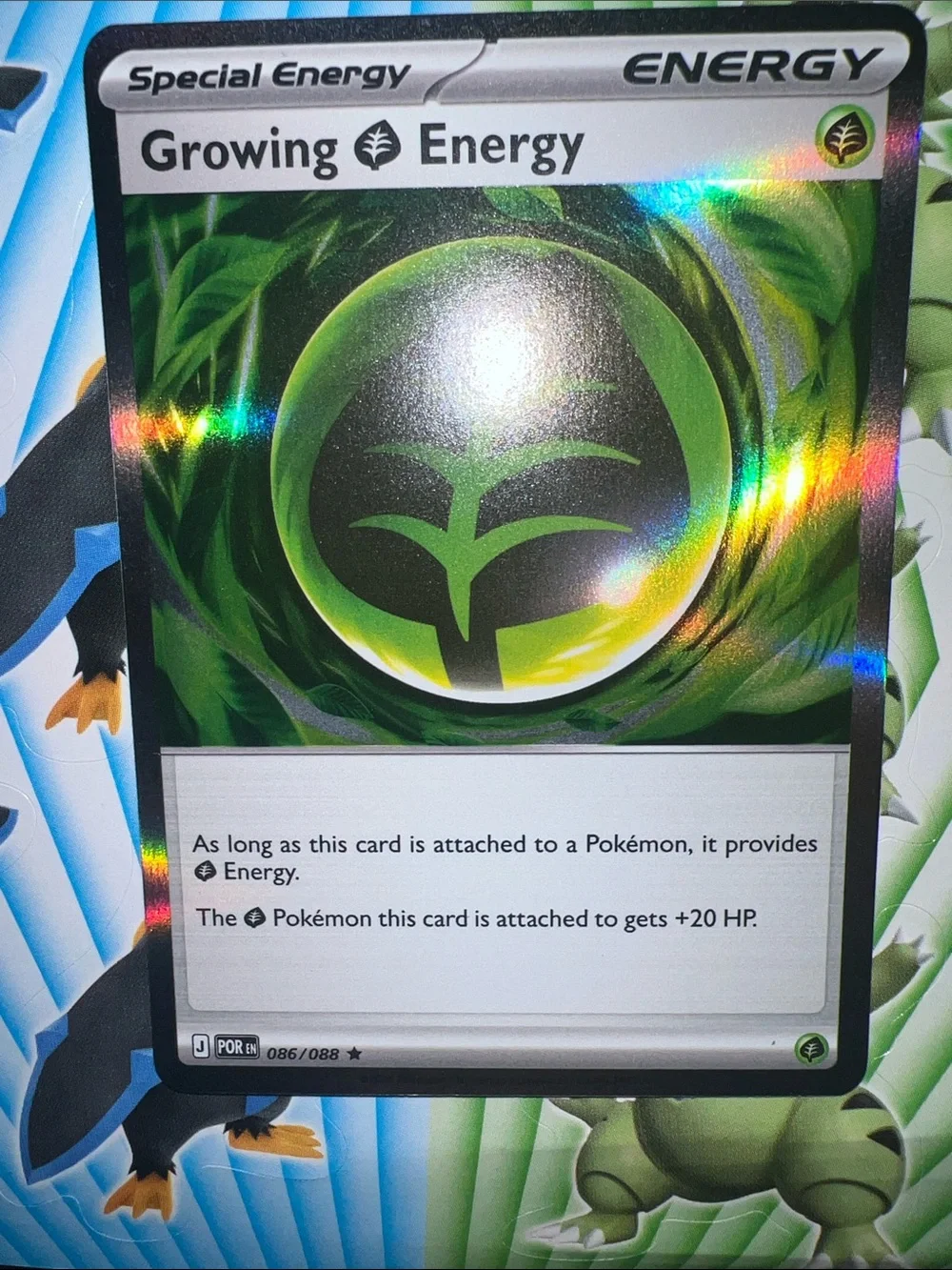 Pokemon Growing Energy Holo — Green & Black Artwork